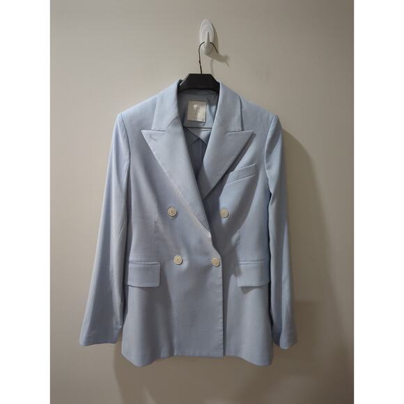 Eleventy Baby Blue Virginia Wool Blend Double Breasted Blazer - Picture 5 of 12